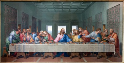 A painting of Jesus with his apostles. A painting of Jesus with his apostles.