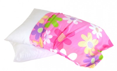 A bright colored pillowcase. A bright colored pillowcase.