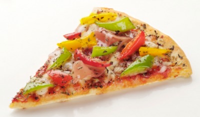 A single slice of pizza. A single slice of pizza.