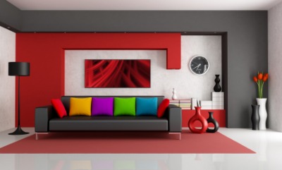 A room decorated with vibrant colors. A room decorated with vibrant colors.