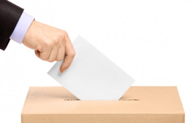 A person casts his vote. A person casts his vote.
