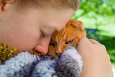 This girl cares about her cat. This girl cares about her cat.