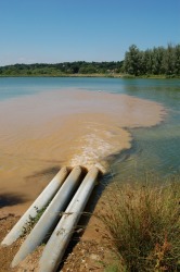 Waste being dumped into this water has created pollution. Waste being dumped into this water has created pollution.