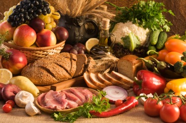 A table replete with food. A table replete with food.