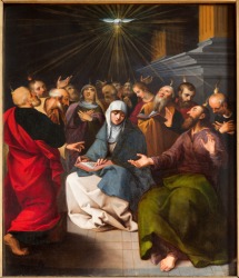 A painting depicting the Pentecost. A painting depicting the Pentecost.