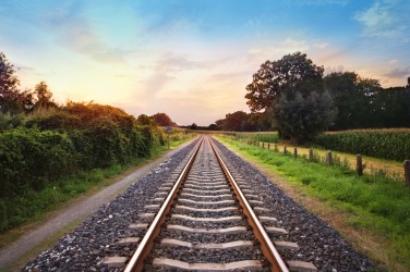 A straight stretch of railroad track. A straight stretch of railroad track.