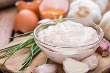 A dish of creamy aioli. A dish of creamy aioli.