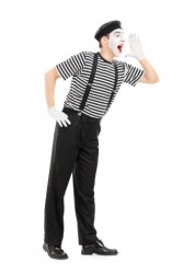 A pantomime making a gesture. A pantomime making a gesture.