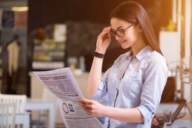 The young woman's perusal of the help wanted ads motivated her to choose a new career. The young woman's perusal of the help wanted ads motivated her to choose a new career.
