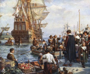 Pilgrims departing on the Mayflower Pilgrims departing on the Mayflower