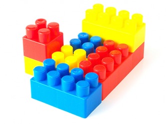 Primary colored blocks are red, blue and yellow. Primary colored blocks are red, blue and yellow.