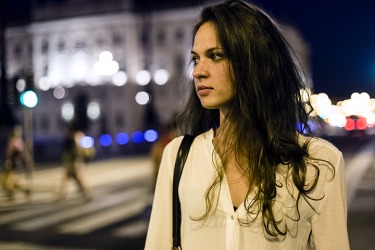 A woman stranded on the street. A woman stranded on the street.