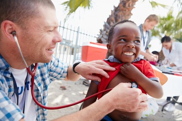 The doctors volunteer to provide medical care to needy families. The doctors volunteer to provide medical care to needy families.