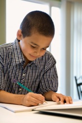 A schoolboy doing his homework. A schoolboy doing his homework.