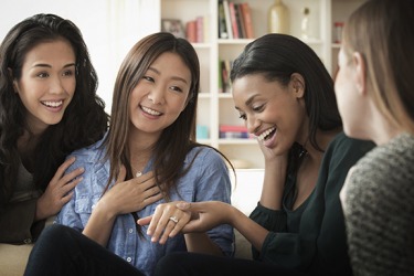 The woman's friend asked prying questions about the price of her engagement ring. The woman's friend asked prying questions about the price of her engagement ring.