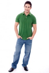 A young man wearing bluejeans. A young man wearing bluejeans.