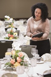 The punctilious wedding planner made sure that every table was set properly. The punctilious wedding planner made sure that every table was set properly.