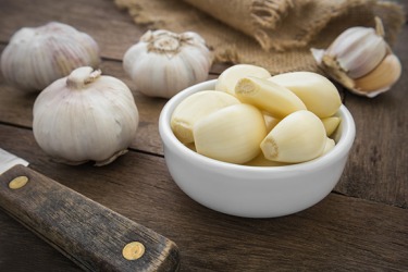 Garlic has a pungent odor that lingers in the kitchen all day. Garlic has a pungent odor that lingers in the kitchen all day.
