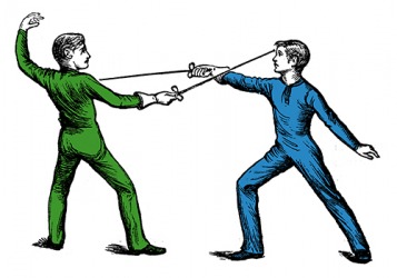 The man in green assumes the position of quinte. The man in green assumes the position of quinte.