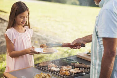 Radiant energy produced by a barbecue grill gives food a delicious flavor. Radiant energy produced by a barbecue grill gives food a delicious flavor.
