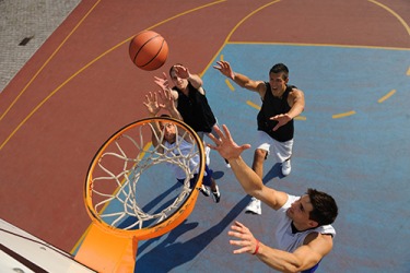The basketball players fought each other to get the rebound. The basketball players fought each other to get the rebound.
