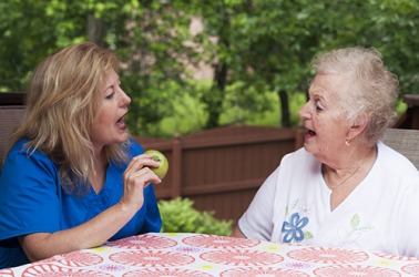 After Louise had a stroke, she needed rehab with a speech therapist to learn how to speak again. After Louise had a stroke, she needed rehab with a speech therapist to learn how to speak again.