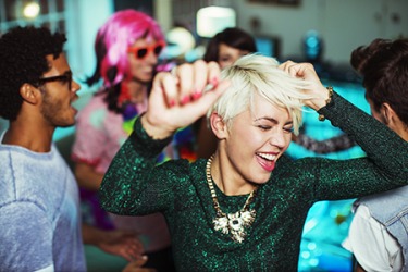 The rhapsodic music at the club gets everyone out on the dance floor. The rhapsodic music at the club gets everyone out on the dance floor.