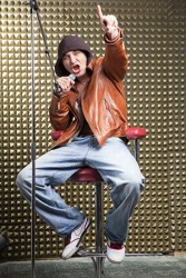 The up and coming rapper frequently shocks his audience with his ribald song lyrics. The up and coming rapper frequently shocks his audience with his ribald song lyrics.