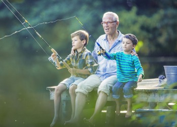 Grandpa Roy bought his grandsons a rod and reel so he could teach them how to fish. Grandpa Roy bought his grandsons a rod and reel so he could teach them how to fish.