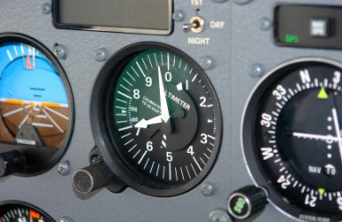 An altimeter in a small airplane. An altimeter in a small airplane.