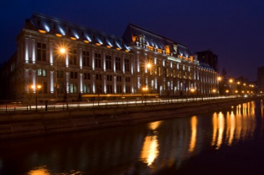 A night view of the Palace of Justice in Bucharest. A night view of the Palace of Justice in Bucharest.