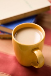 A cup of café au lait. A cup of café au lait.