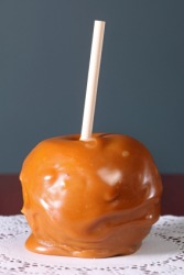 A caramel covered apple. A caramel covered apple.