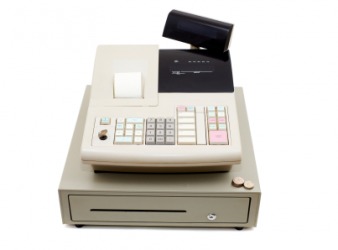A modern cash register. A modern cash register.