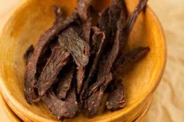 A bowl of jerked beef or charqui. A bowl of jerked beef or charqui.