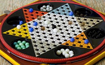 A Chinese checkers game. A Chinese checkers game.