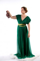 A woman wearing a long green chiton. A woman wearing a long green chiton.