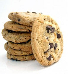 A stack of chocolate chip cookies. A stack of chocolate chip cookies.