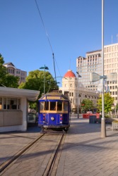 A tram in cathedral square in Christchurch. A tram in cathedral square in Christchurch.