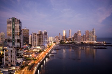 A cityscape at dusk. A cityscape at dusk.