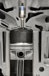 The combustion chamber of a gasoline powered engine. The combustion chamber of a gasoline powered engine.