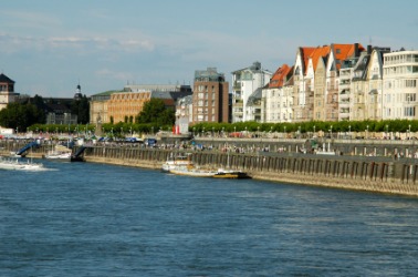 A view of Düsseldorf from the Rhine. A view of Düsseldorf from the Rhine.