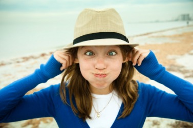 A young girl acting daft. A young girl acting daft.