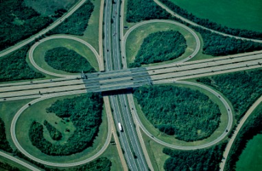 A cloverleaf intersection of a highway. A cloverleaf intersection of a highway.