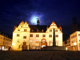 Darmstadt town hall at night. Darmstadt town hall at night.