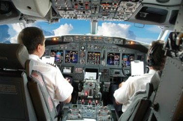 The cockpit of a commercial airplane. The cockpit of a commercial airplane.