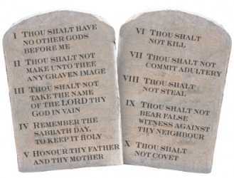 A depiction of the Ten Commandments. A depiction of the Ten Commandments.