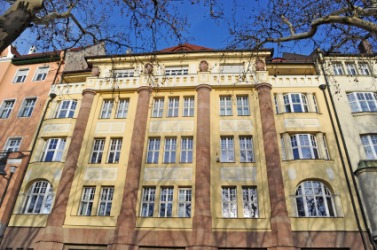 An apartment building. An apartment building.