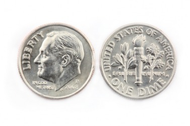 The front and back of a United States dime. The front and back of a United States dime.