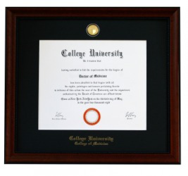 A framed diploma. A framed diploma.